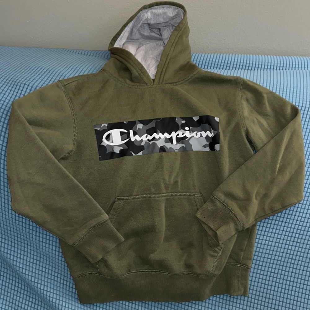 Champion Pullover Sweatshirt Hoodie Youth Small Long Sleeve Olive Green EUC